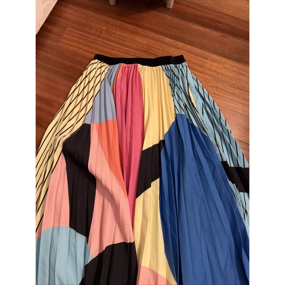 Anthropologie Geisha Designs Midi Pleated Skirt Colorful Preppy Boho Sz 4 NWT - Picture 5 of 7
